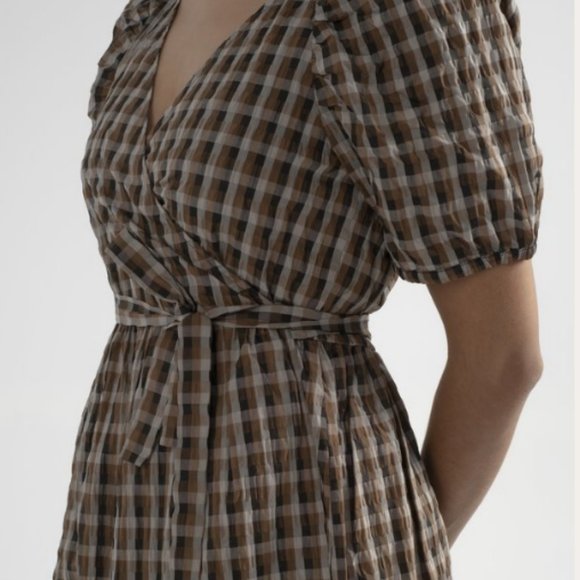 Baum und Pferdgarten Adalaine Checked Wrap Dress in Tabacco Gingham midi - Picture 3 of 16